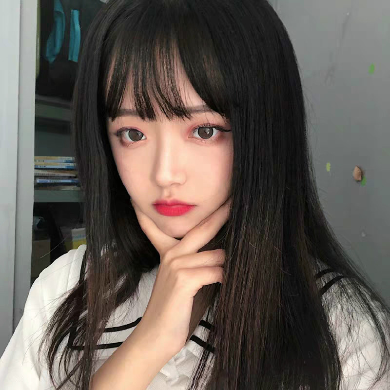 Factory in stock wig women's long hair air bangs collarbone hair shoulder straight hair temperament face repair chemical fiber full head cover