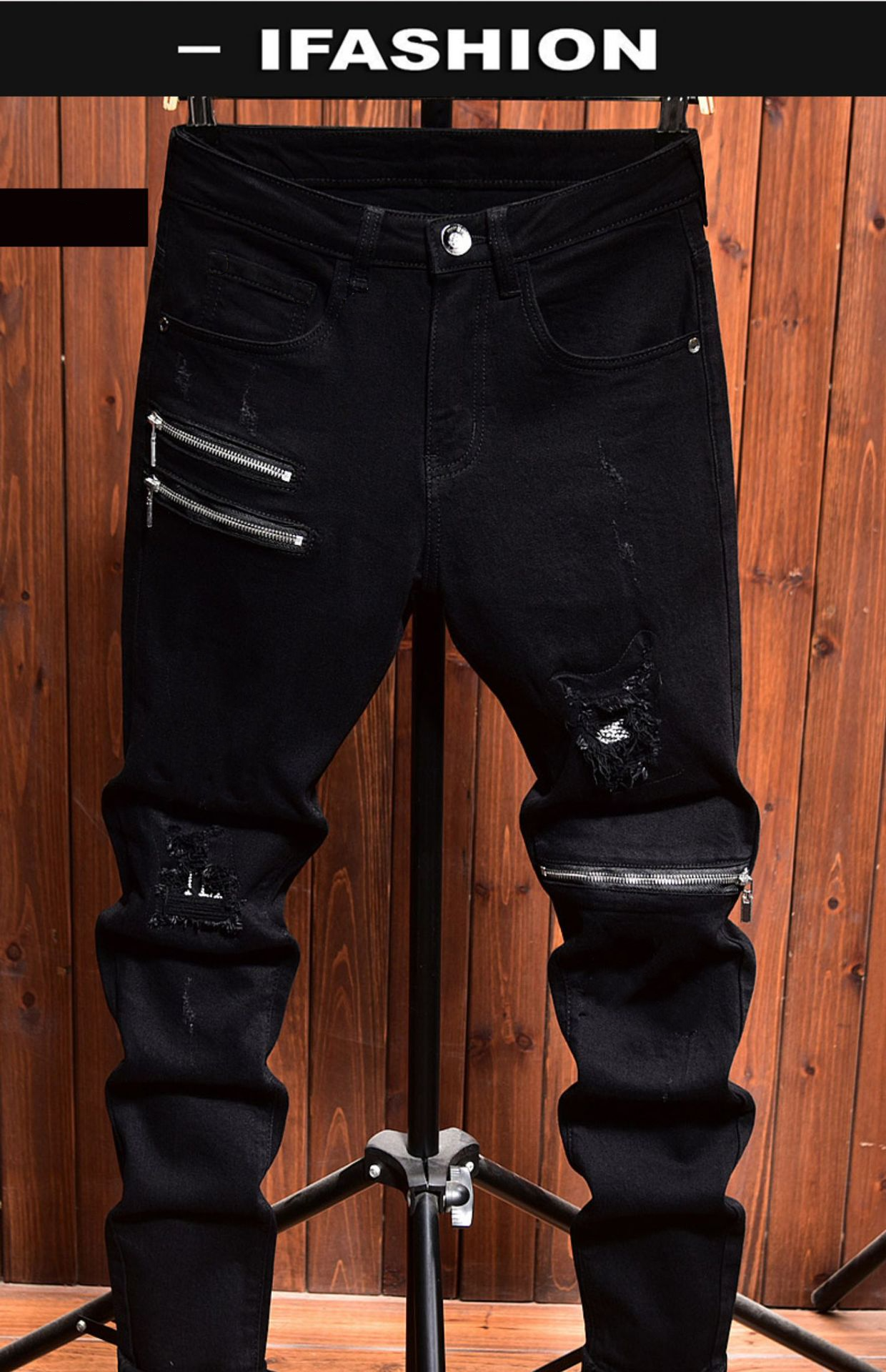 Men's Clothing End Jeans For Men Autumn And Winter All Match Korean Style Trendy Black Elastic Slim Fit Zipper Trousers Winter