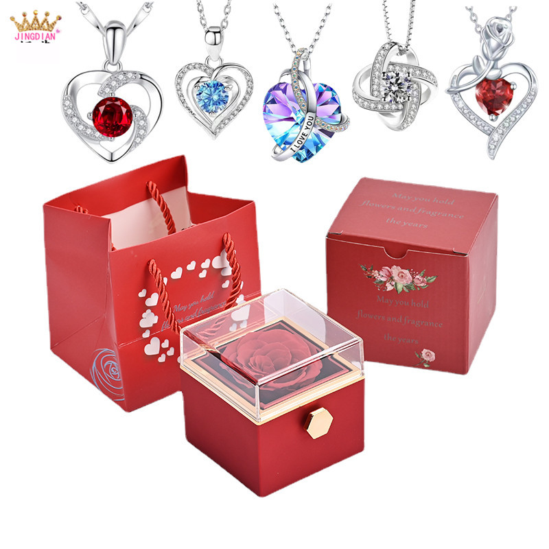 Women’s Jewelry Set Fashion hot selling Mother's Day gift rotating rose rose box necklace eternal flower gift box packaging box