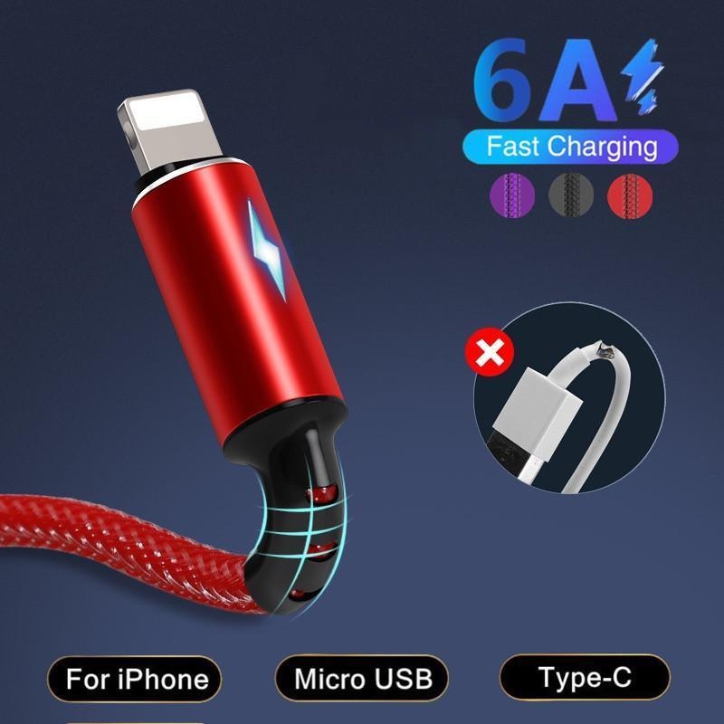 5A Led Light USB Fast Charger Cable for iPhone/iPad For Android Phone Type C Micro USB Samsung Xiaomi Huawei Redmi More Mobile Phone Charging Cable
