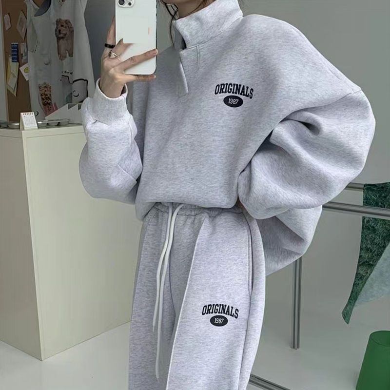 Damenbekleidung Sweatshirt und Jogginghose Anzug Fleece Hoodie Jogger Set Winter Warm Zweiteiliges Outfit Lässiges Laufen Streetwear (Schwarz/Grau, M-2XL)​