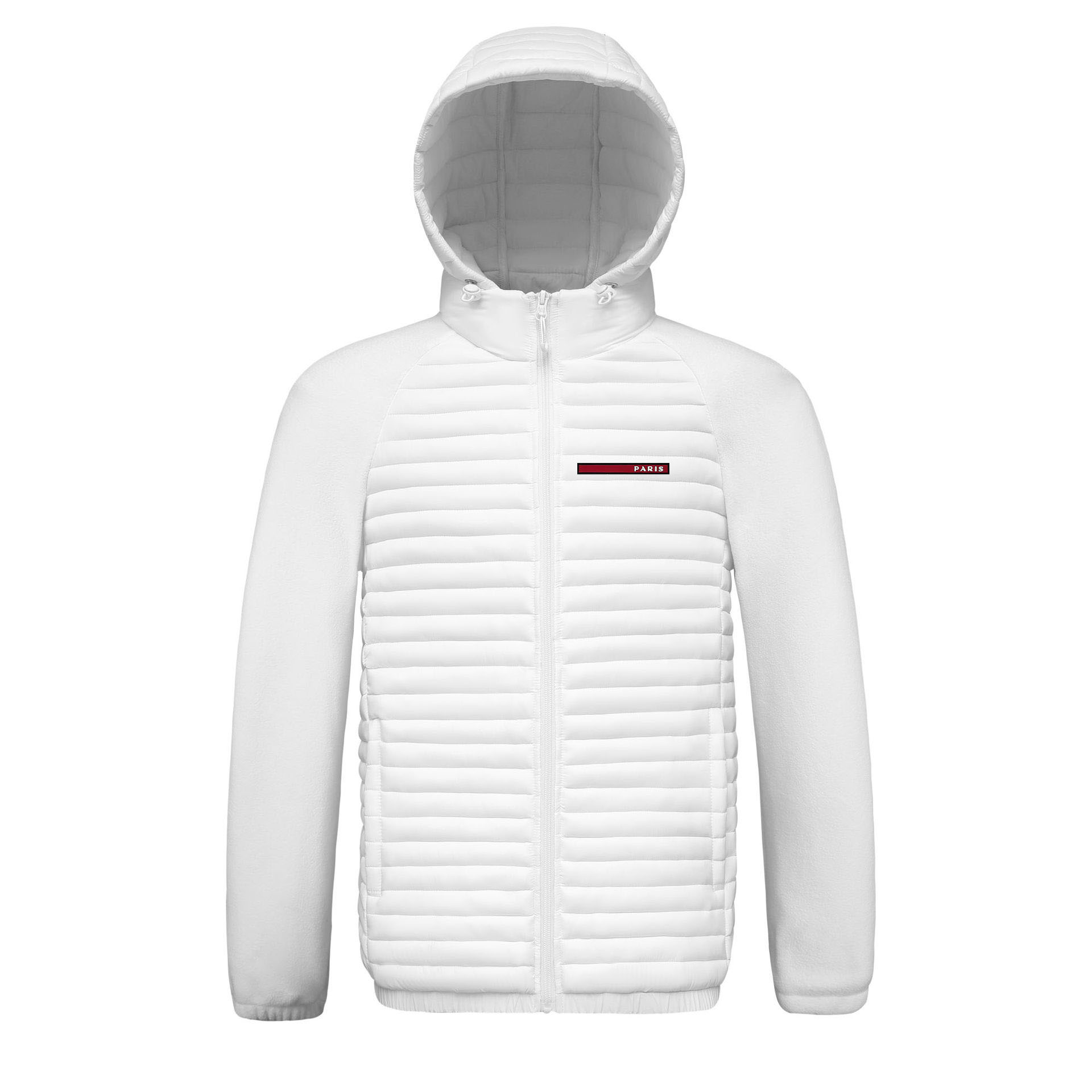 Men's Detachable Hood Winter Coat With Sleeve Panels - Long Logo Streetwear Puffer Jacket, Fashionable Warm Outerwear