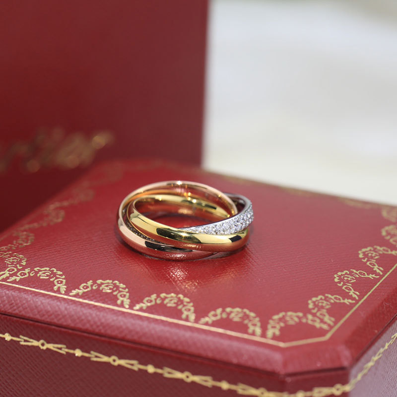 Designer Classic Men's And Women's Three Ring Three Color Ring V Gold Diamond Fashion Internet Red Design Three Ring Diamond Ring