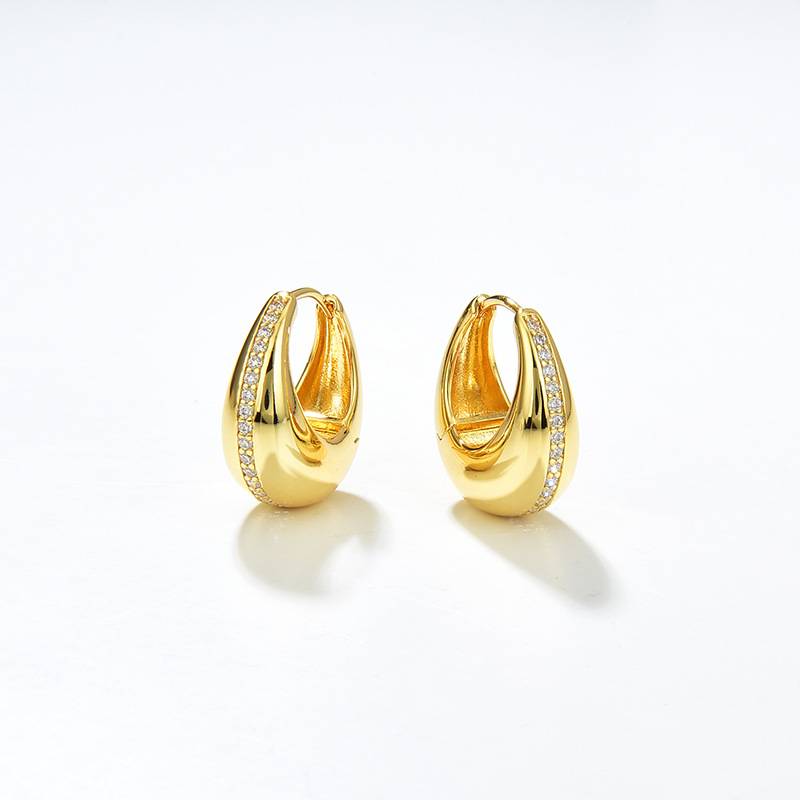 Water Drop Gold Plated Crystal Gold Luxury Design Huggie Hoop Earrings