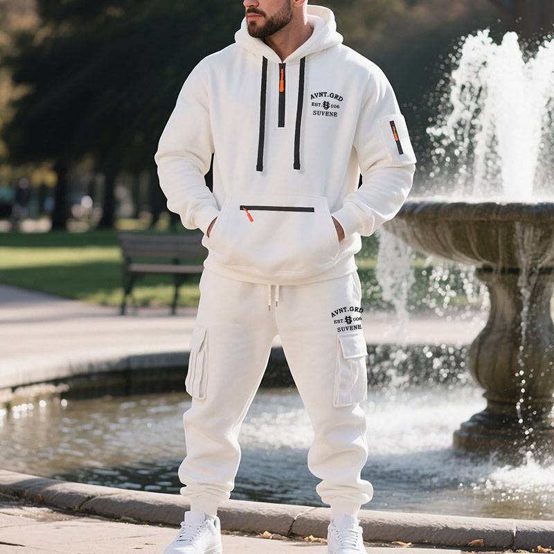 Men's Utility Jogger Set - Stylish Letter Print Two-Piece With Cargo Pockets, Trendy Streetwear Tracksuit