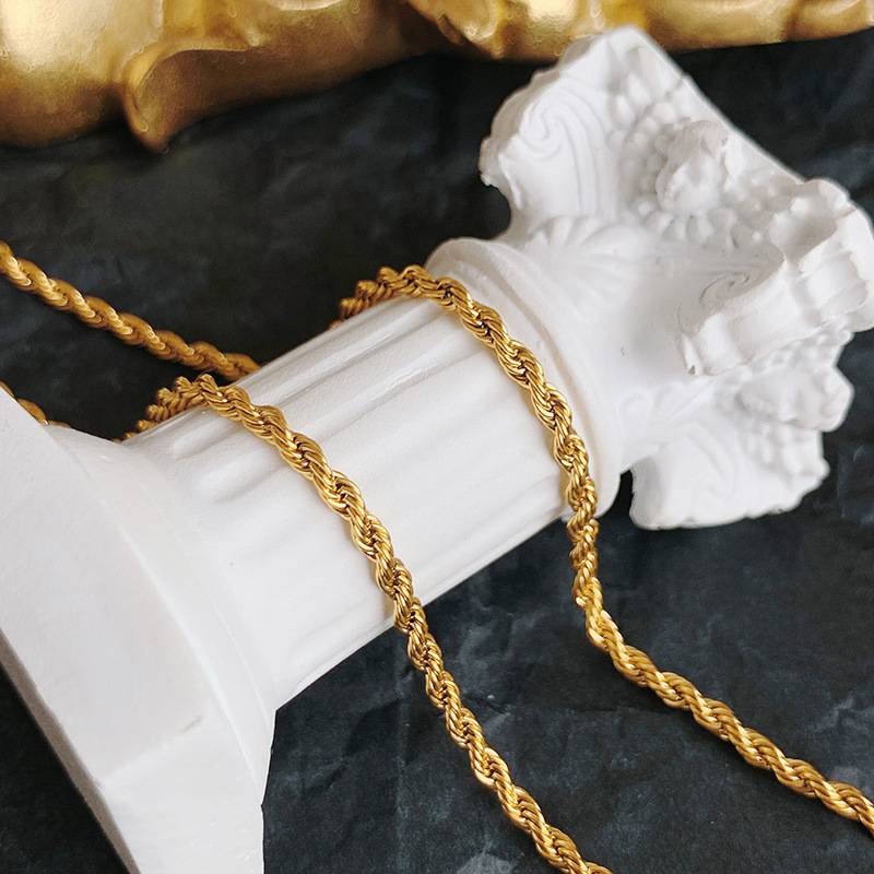 Hip Hop Plated Gold Necklace 4MM Twisted Rope Twist Electroplating Gold Necklace For Men & Women Wedding Jewelry Gifts599
