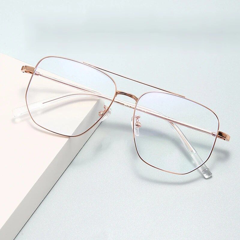 Neu Mode Edelstahl Rahmen Plain Anti-blau Brille Europa Und Die Vereinigten Staaten Doppel Strahl Flache Licht Männer