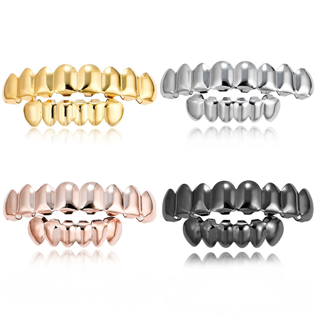 hot selling hip hop braces gold plated 8 teeth braces gold braces Halloween Teeth Grillz accessories