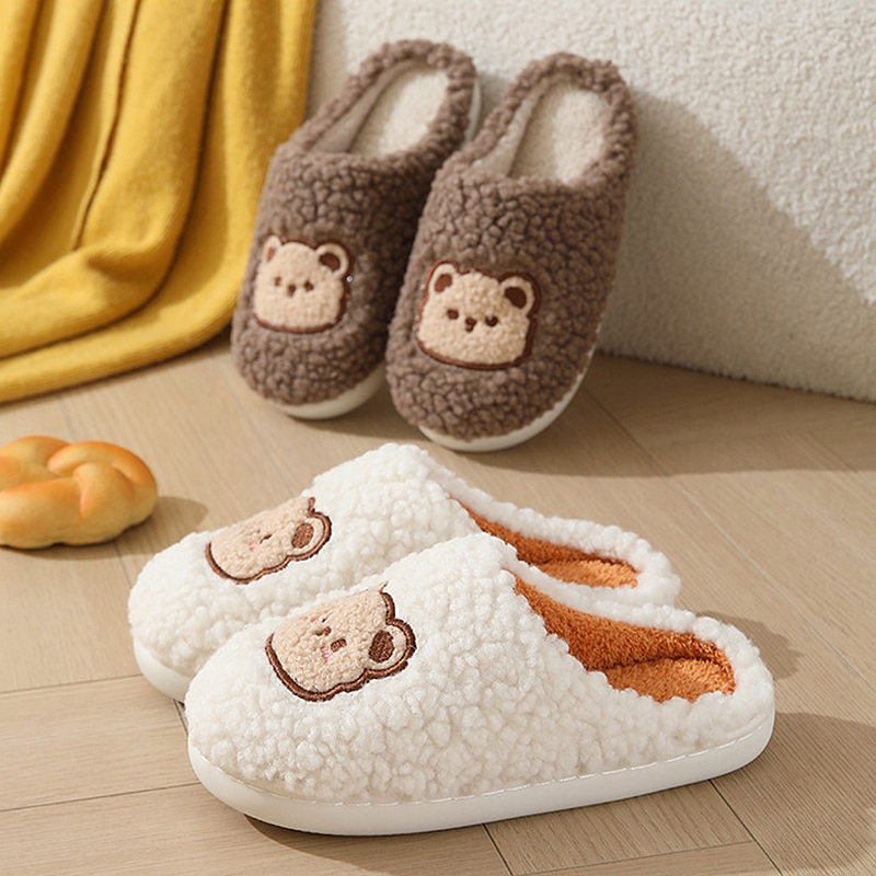 House Slipper Men Women Bear flip flops Winter Warm Cartoon Kawaii Plush Indoor Home Shoes Flat Funny Fuzzy Female slides S050