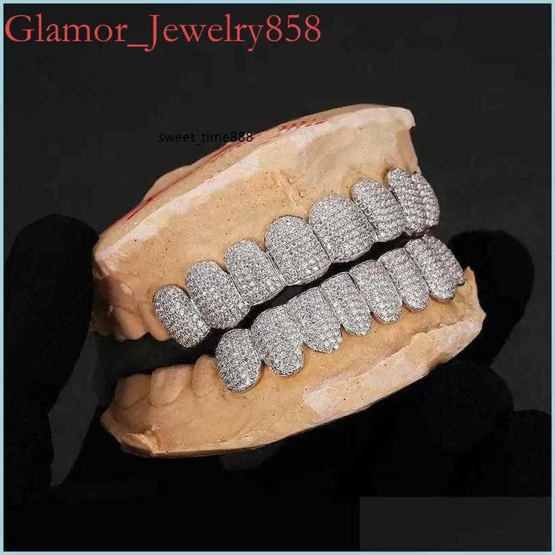 Dental Grills Exclusive Customization Moissanite Teeth Grillz Iced Out Hop Sier Decorative Braces Real Dia Bg Too Dh2Sf