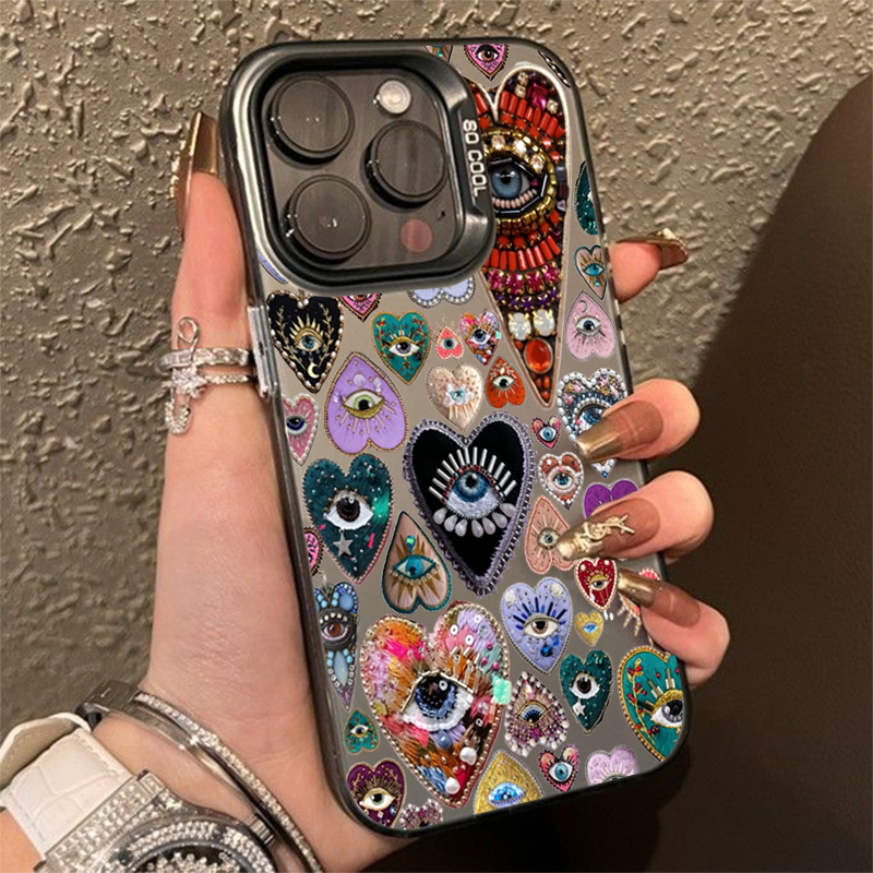 Evil Eye Glossy Heart Pattern IMD Phone Case For Samsung Galaxy A06 A16 A23 A26 A34 A36 A56 S25 S24 S23 S22 Ultra Plus FE Cover
