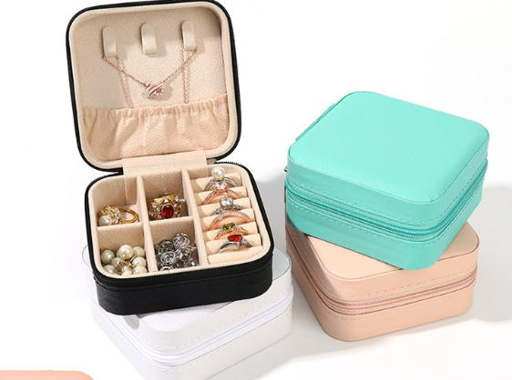 PU minimalist jewelry storage box creative portable jewelry storage box zipper jewelry box small jewelry box