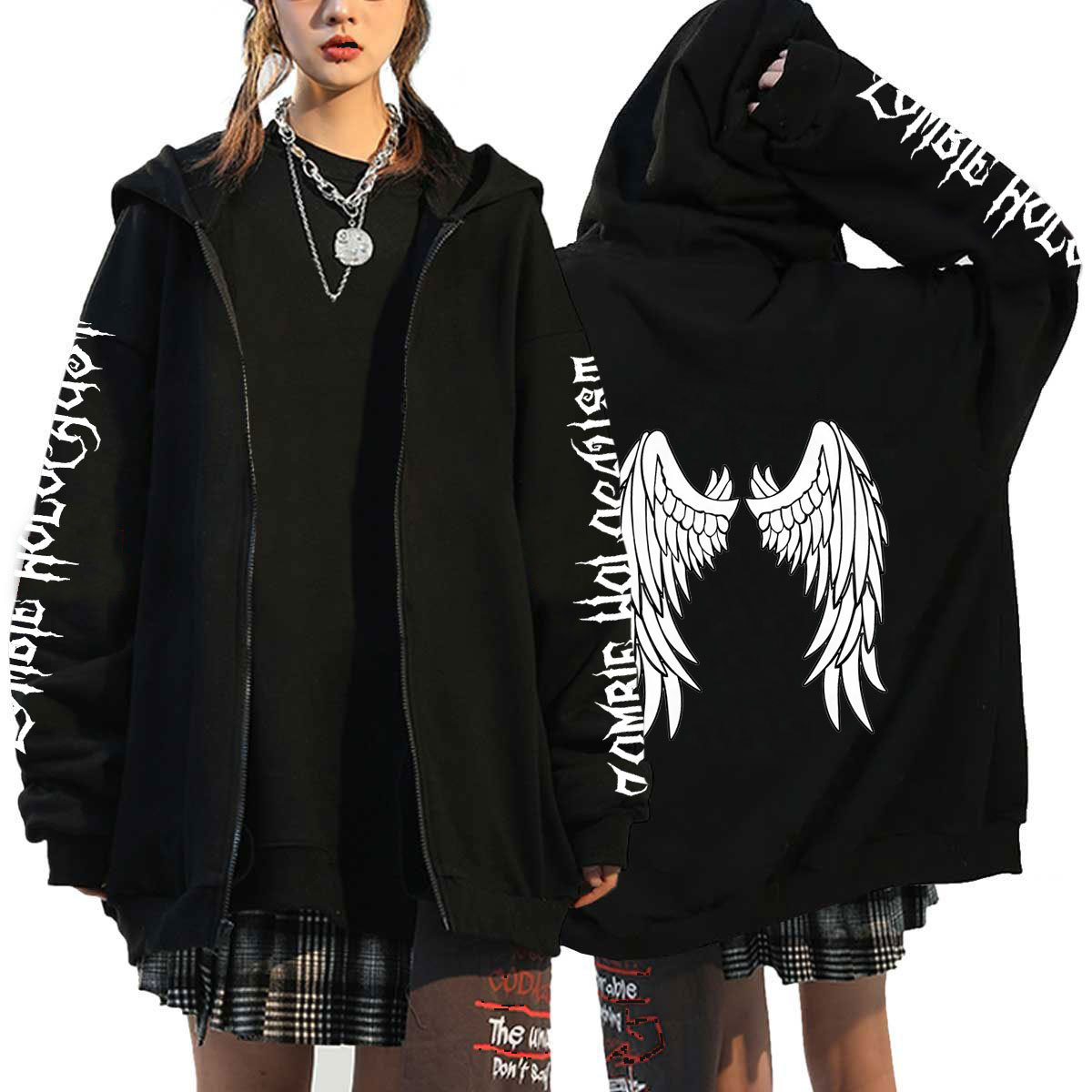 Diablo style skull print sportswear men's and women's hoodies Gothic couple Harajuku zippered hoodie