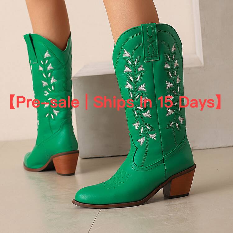 【Pre-sale | Ships In 15 Days】Spring And Autumn Chunky Mid-heel Cowboy Boots
