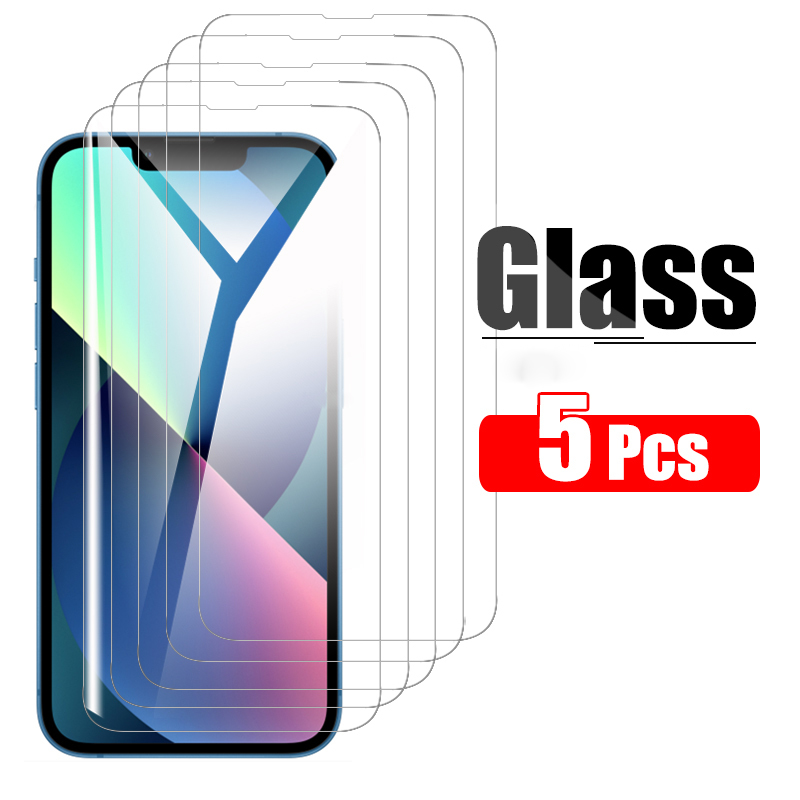 5PCS Tempered Glass For iPhone 14 13 12 11 Pro Max 12Mini 13Mini 14Plus Screen Protector For iPhone 7 8 6 Plus SE2 X XR XsMax Glass