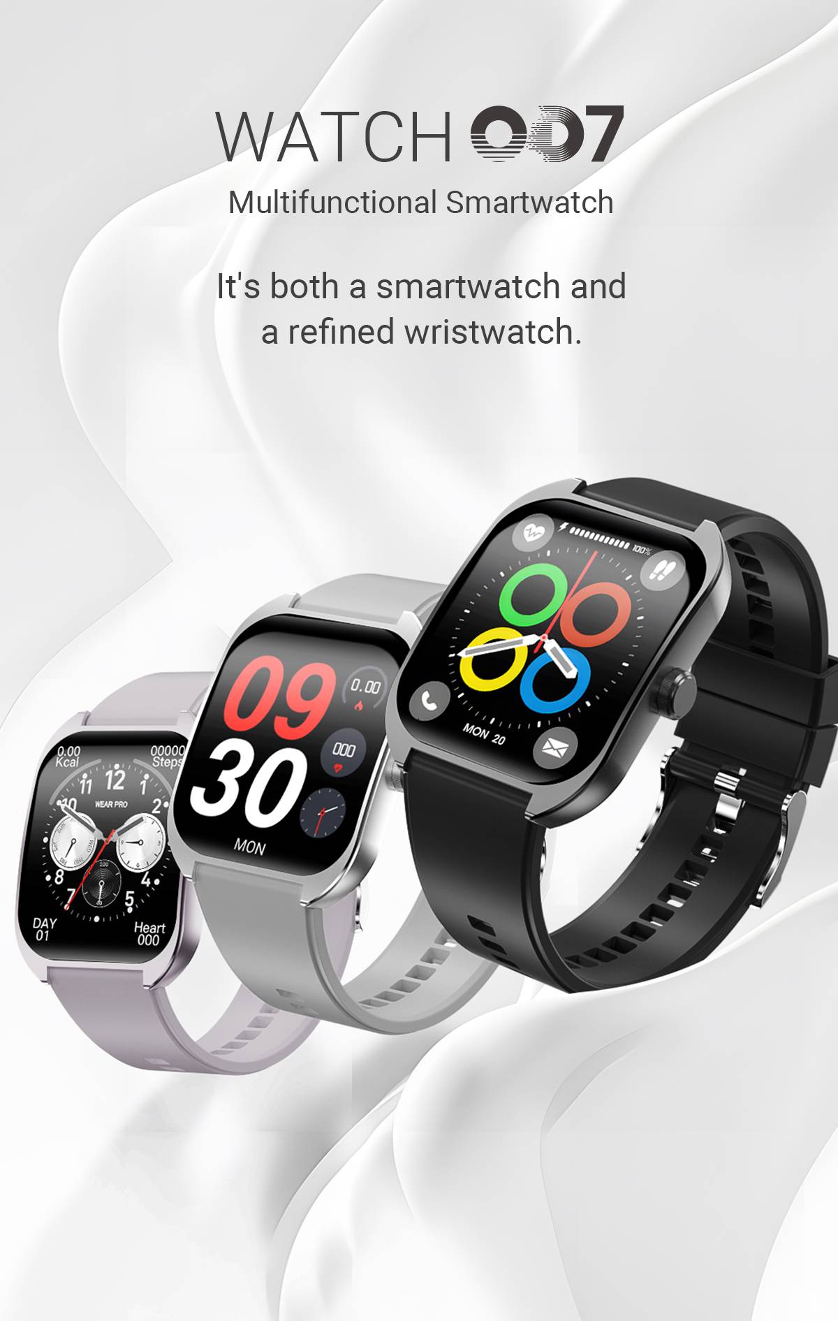 Smart watch 1.96-inch curved screen perfectly fits wrist curve, wireless voice call, sleep quality detection, sports mode