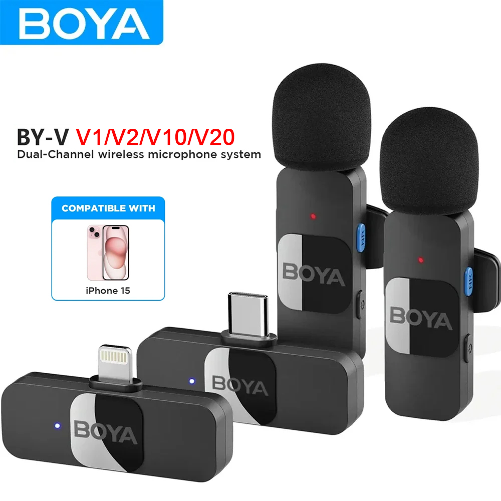 BOYA BY-V Wireless Lavalier Lapel Microphone for iPhone Android SmartPhone PC Computer USB-C Devices Youtube Recording