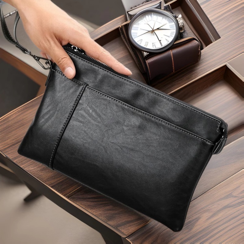 Men's ClutchBag Wrist Bag Leather Texture Mobile Phone Bag Casual Large Capacity Hand Bag Envelope Bag Fashion Clip Bag Trend