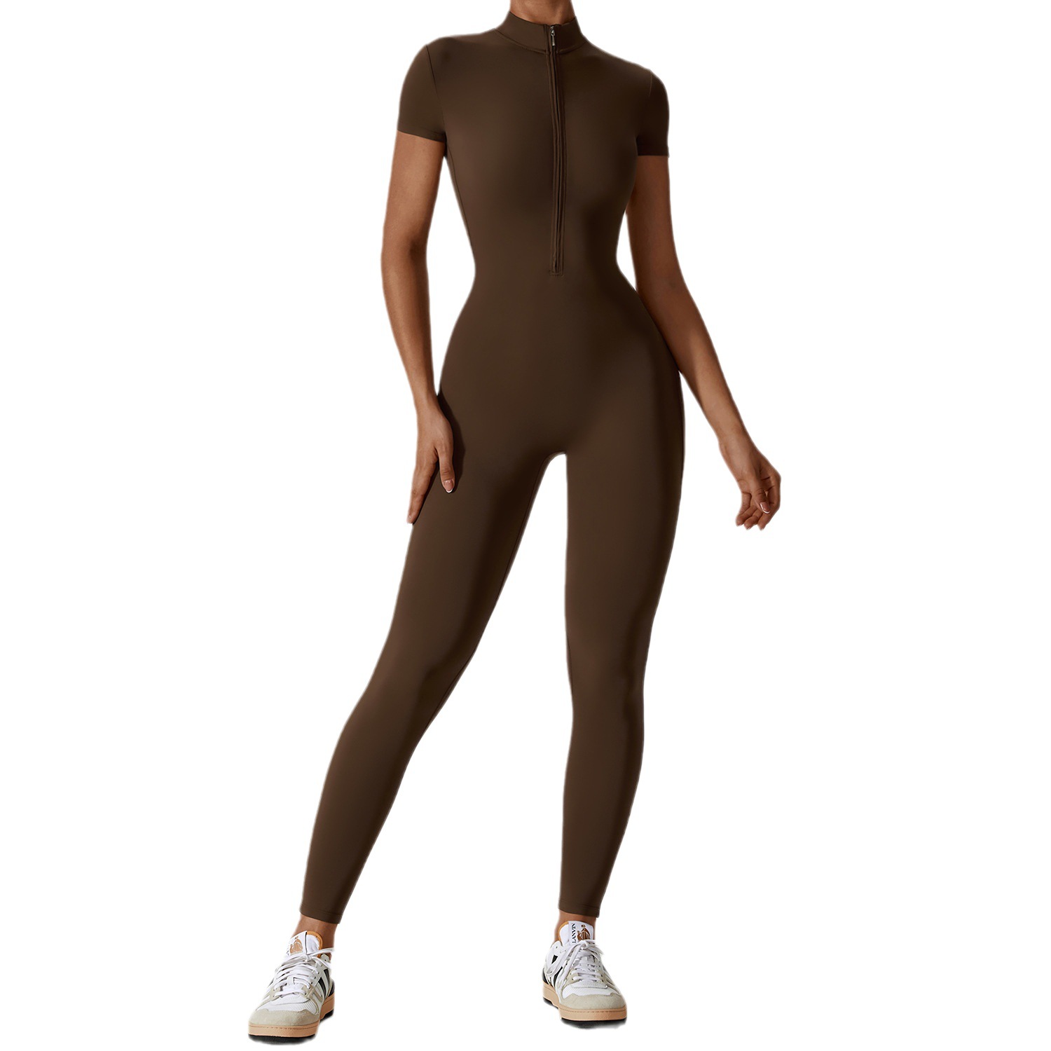 Women's Zipper Short-sleeved Nude Yoga Jumpsuit Women Wear Bodybuilding Sports Bodysuit