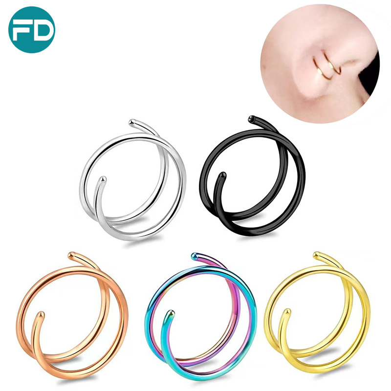 Unisex recommend stainless steel one and a half circle nose ring piercing simple lip ring lip nail vacuum plating nose ornament