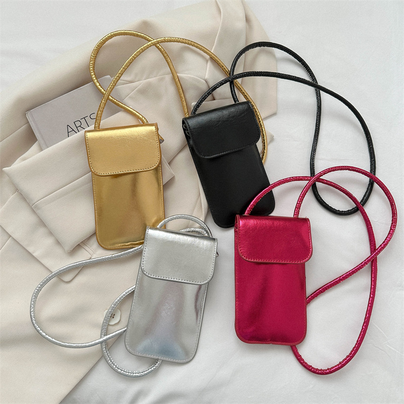 Phone Wallets Mobile Phone Bag Women's Crossbody Small Bag New Fashion Lacquered Vertical Coin Purse Korean Style Fashionable Shoulder Bag Trend