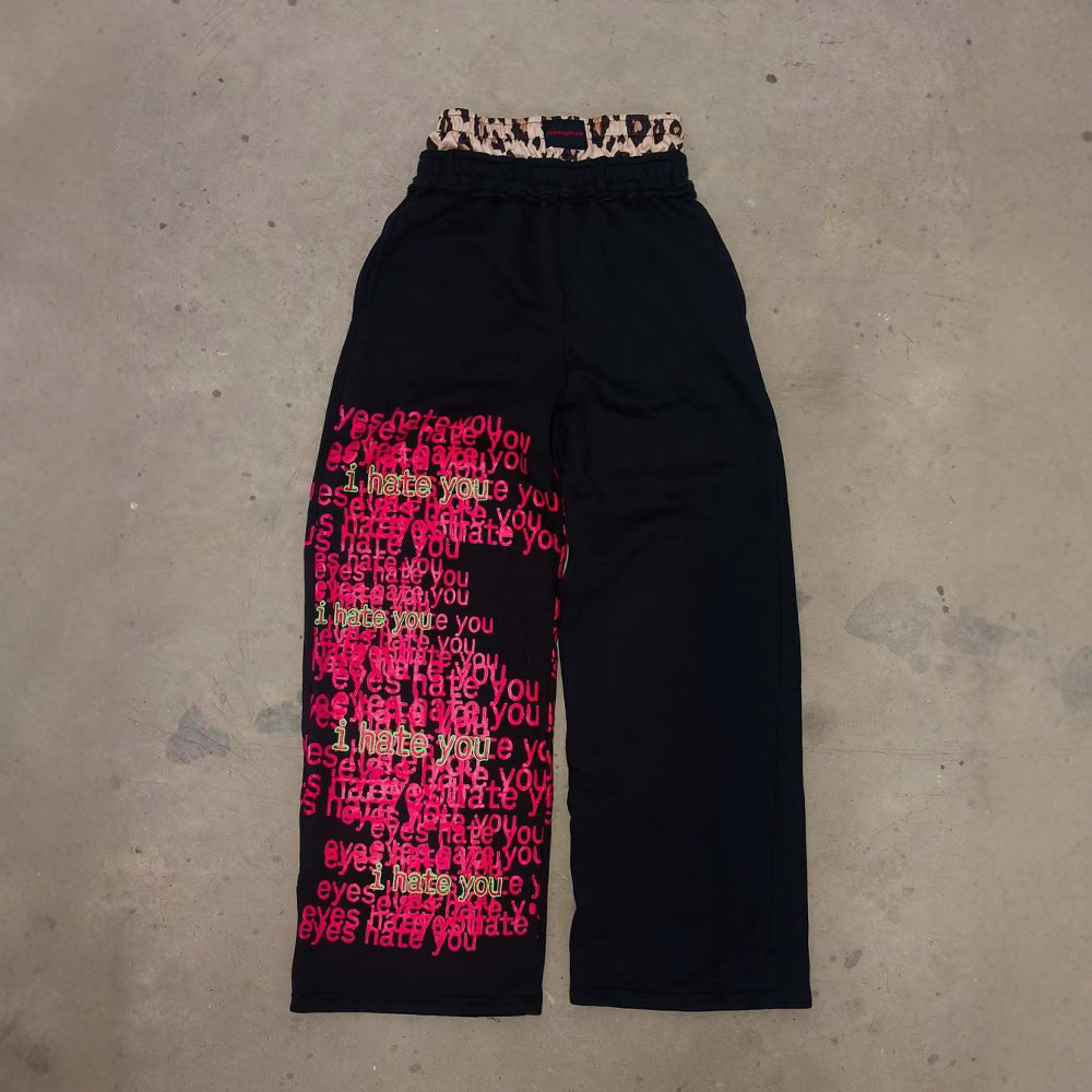 Men's Clothing Retro Double Waist Design Casual Street Pants Hip Hop Gothic Harajuku Loose Pants Y2K Letter Pattern Sweatpants