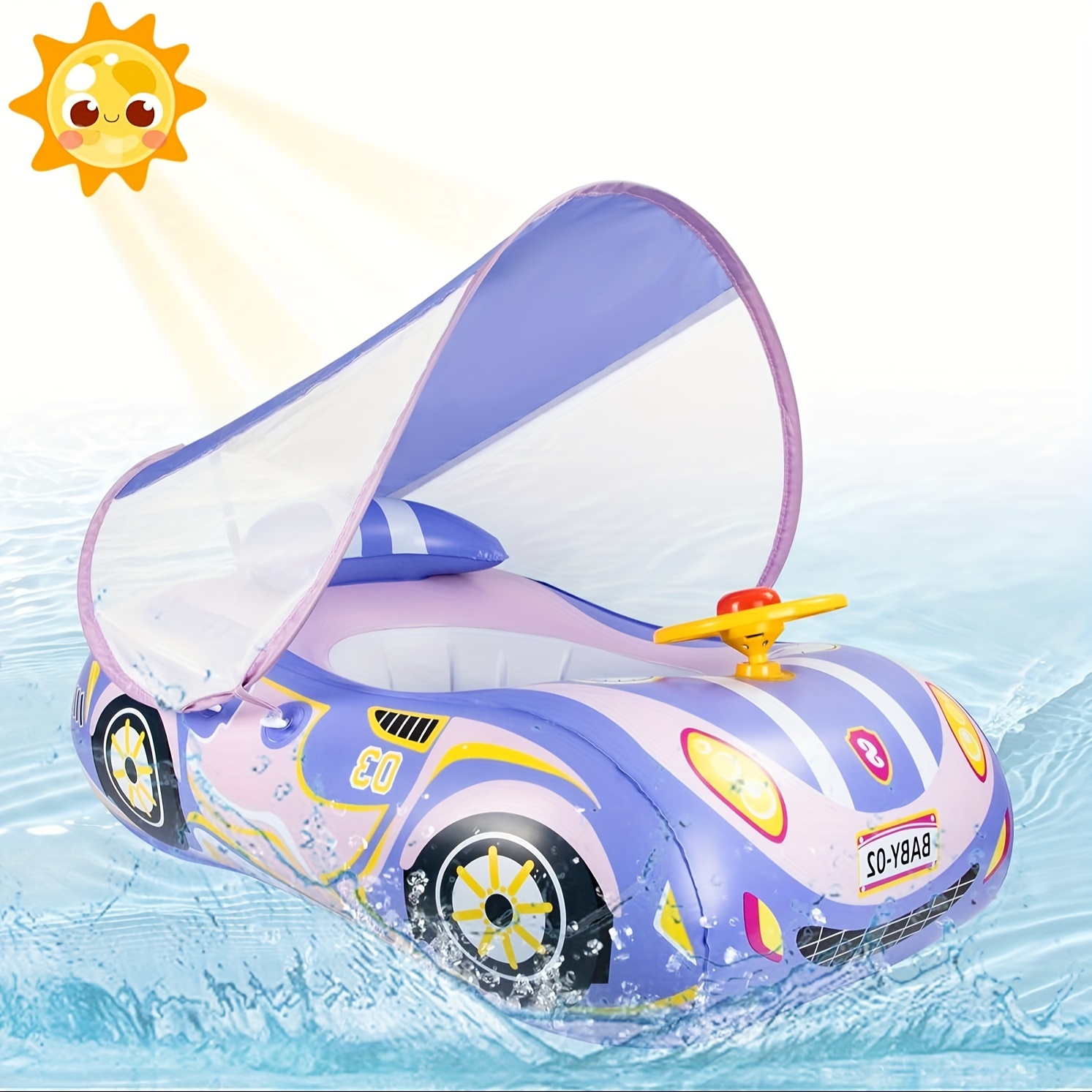 Baby swimming float with UPF50+ sun protection and toy game steering wheel, 0-6 years old swimming float Swimming Rings