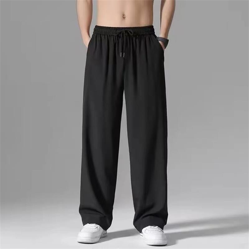 2024 New Ice Silk Men Joggers Sweatpan Y2k Streetwear Sporwear Jogging Gym Trousers Male Baggy Wide Leg Straight