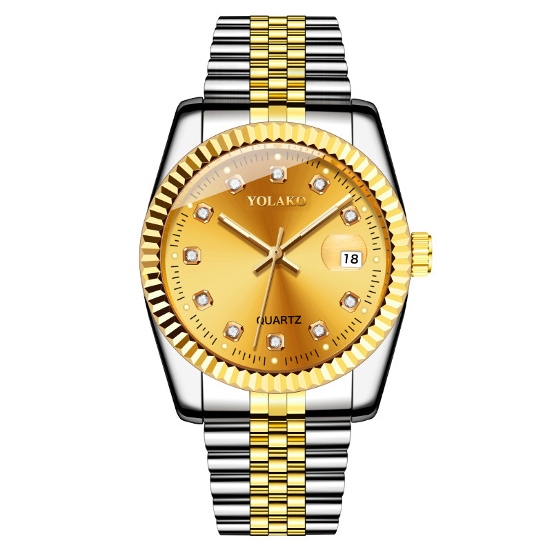 popular fashion Diamond-embedded classic gold watch men's watch men's watch Steel Belt Men's non-mechanical watch