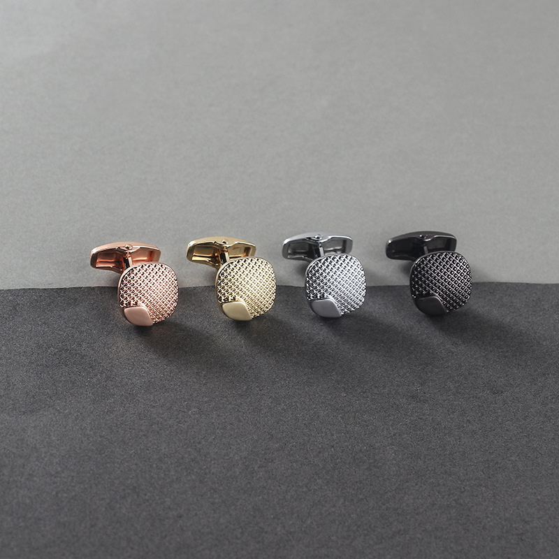 High End Electroplated Gold, Silver Rose Gold Gun Black Four-color Metal Cufflinks For Business Men Fashionable And Simple French Cufflinks