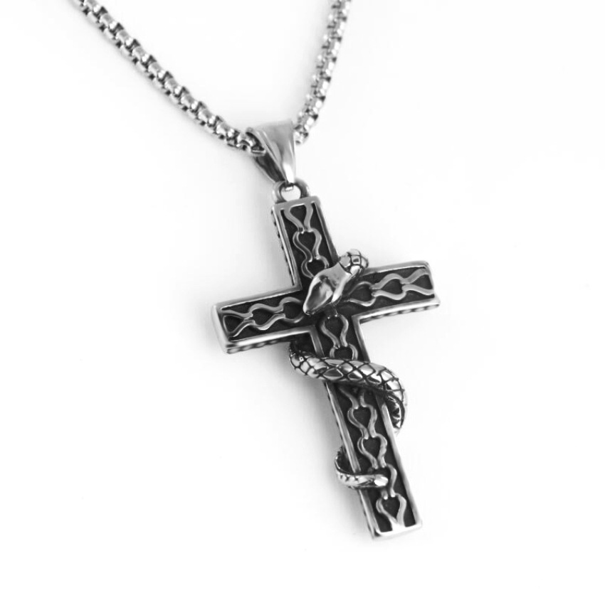 Gothic Punk Cross Pendant Necklace Stainless Steel Fashion Biker Men Cross Amulet Necklace Jewelry Gothic Jewelry Gift