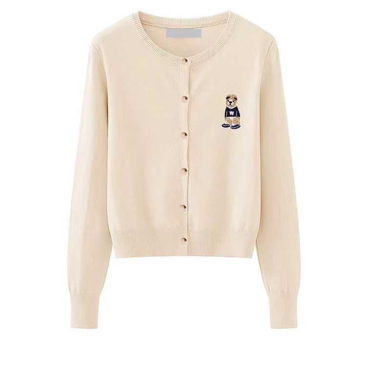 Women's Clothing knitted cardigan with bear embroidery, slim and versatile long sleeved top