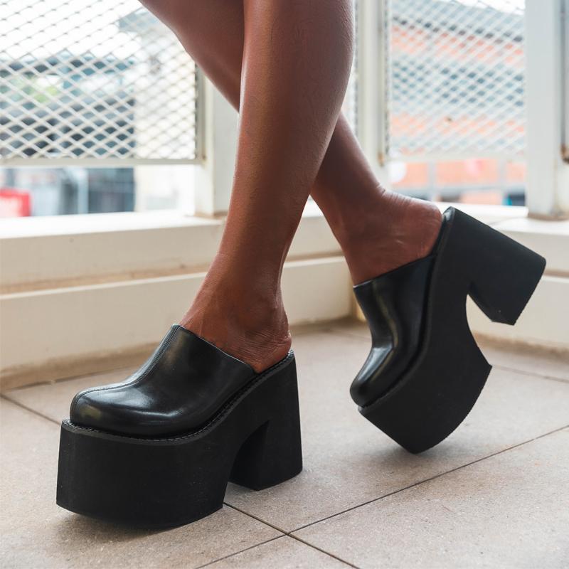 Closed Toe Platform Mules Chunky Heels Shoes Women Thick Bottom Black High Platform Slingback Daily Wear Comfortable