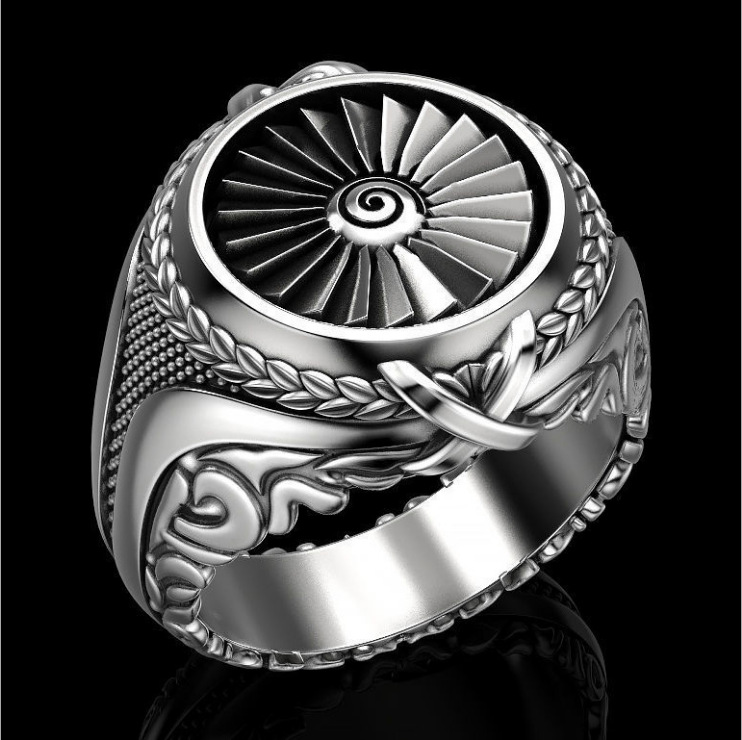 Vintage Punk Heavy Metal Turbine Ring Hip Hop Rock Ring Geometric Wedding Ring
