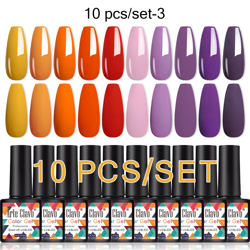 Arte Clavo 10pcs Color Gel Nail Polish Set Semi Permanent UV Gel Varnish All For Manicure Soak Off Nail Lacquer Base Top Coat