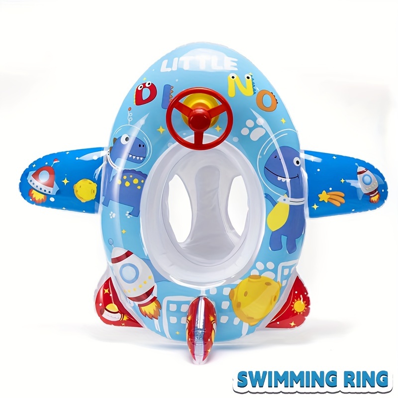 Kids Inflatable Dinosaur Airplane Swimming Ring, Cartoon Seat Float, Durable PVC Pool Float For Children Boys Girls, Summer Pool Supplies