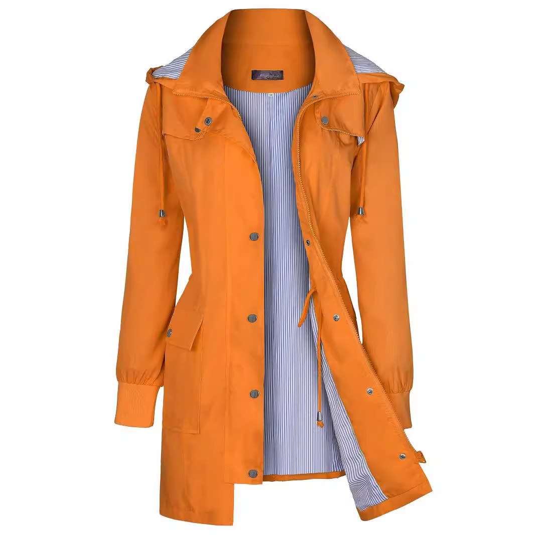 Damenbekleidung Heißer Verkauf Jacke Leichter Regenmantel für Damen Wasserdichter Windbreaker Gestreifter Bergsteiger-Outdoor-Windbreaker mit abnehmbarer Kapuze