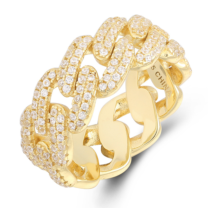 Fashion Personality Punk Hip Hop Chain Ring Diamond Ring Geometric Hollow Plain Ring Cross Winding Ring