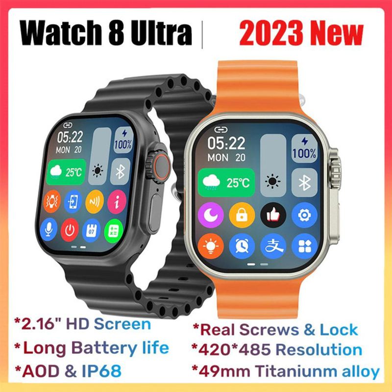 Multi-Sport IW8 Ultra Smart Series 8 49mm 2.16' HD Screen Bluetooth Call NFC IP68 Waterproof Temperature Smartwatch Men