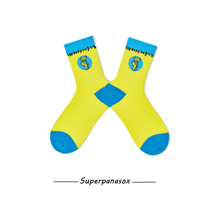 2025e INS Trendy Brand Women's Mid-Calf Cartoon Cute Bear Unisex Sports Cotton Long Socks Men
