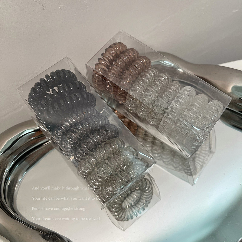 Cold Style Japanese Gradual Color Telephone Line Elastic Hair Rope Girl's Hair Rope Boxed Transparent Hair Ring Hair Accessories Headdress