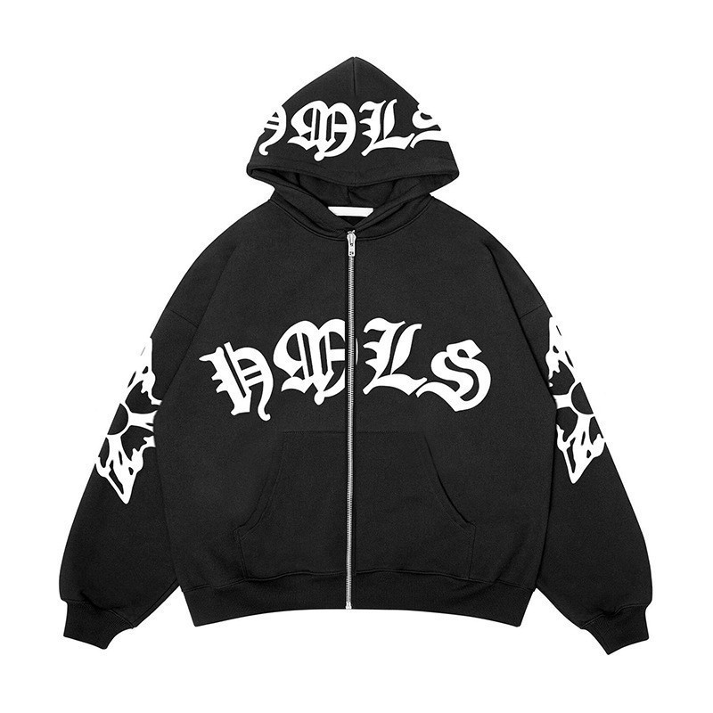 men's clothing hot-selling new zipper sweatshirt street Gothic style letter print hoodie trendy men and women sweatshirt