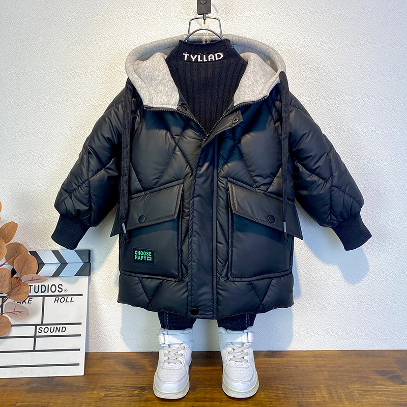 2024 Winter Clothing New Boys' Down Jacket Men's Treasure Long Medium Large Children's Western Style Warm Thick Cotton