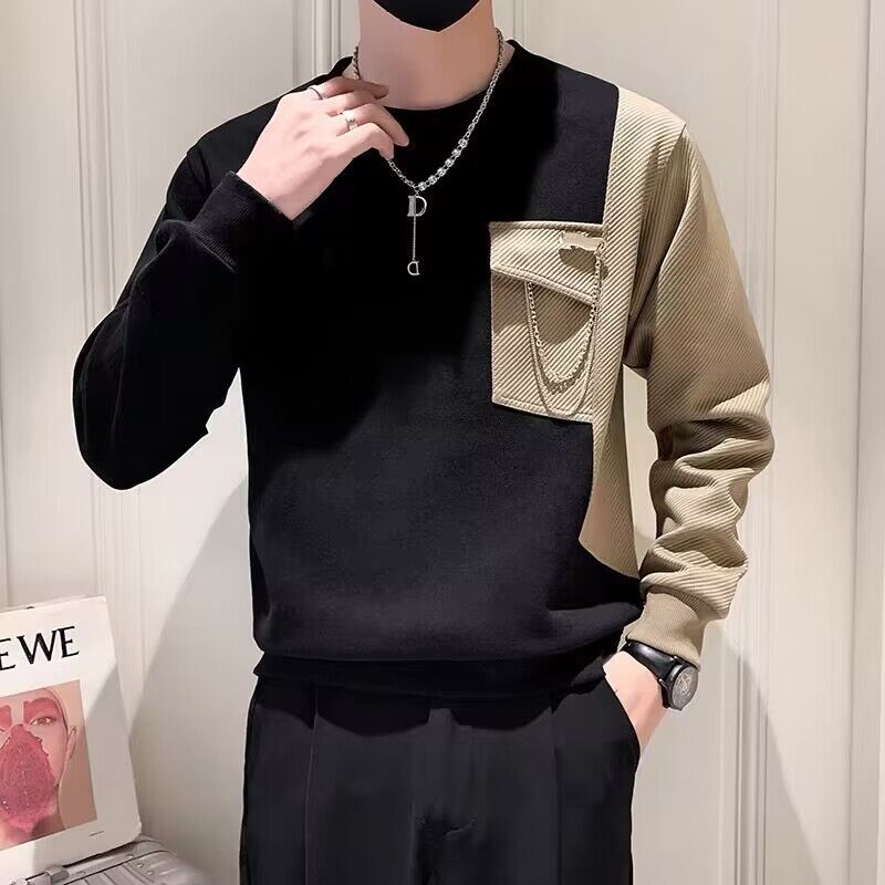 Splicing Hit Color Winter T-shirt Men's Long-sleeved Tide Sweater Autumn and Winter Casual Men's Tops 2023 New Bottoming701