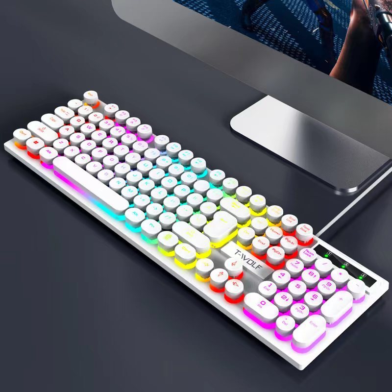 T-WOLFT80 wired punk keyboard, glowing USB computer keyboard set