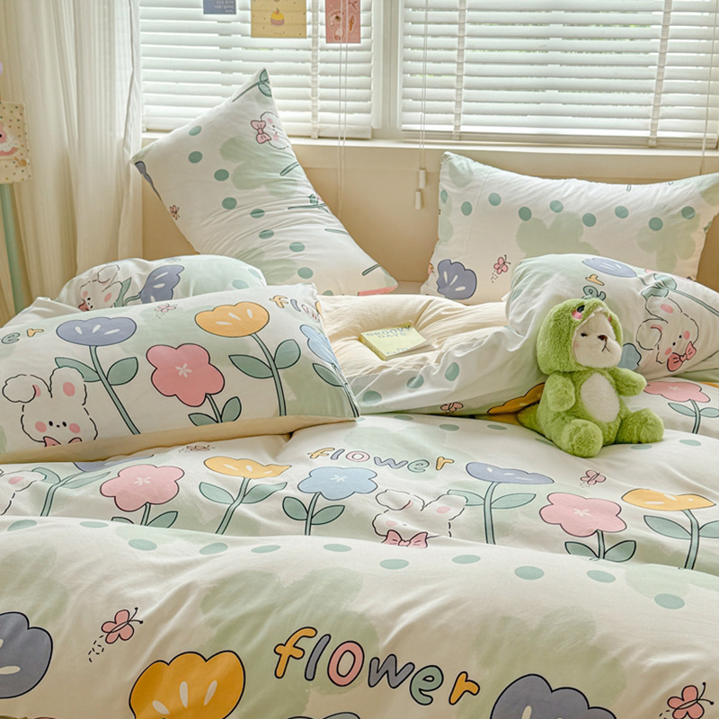 New four-piece set wrinkled cotton washed cotton four-piece set super soft three-piece set quilt cover bed sheet