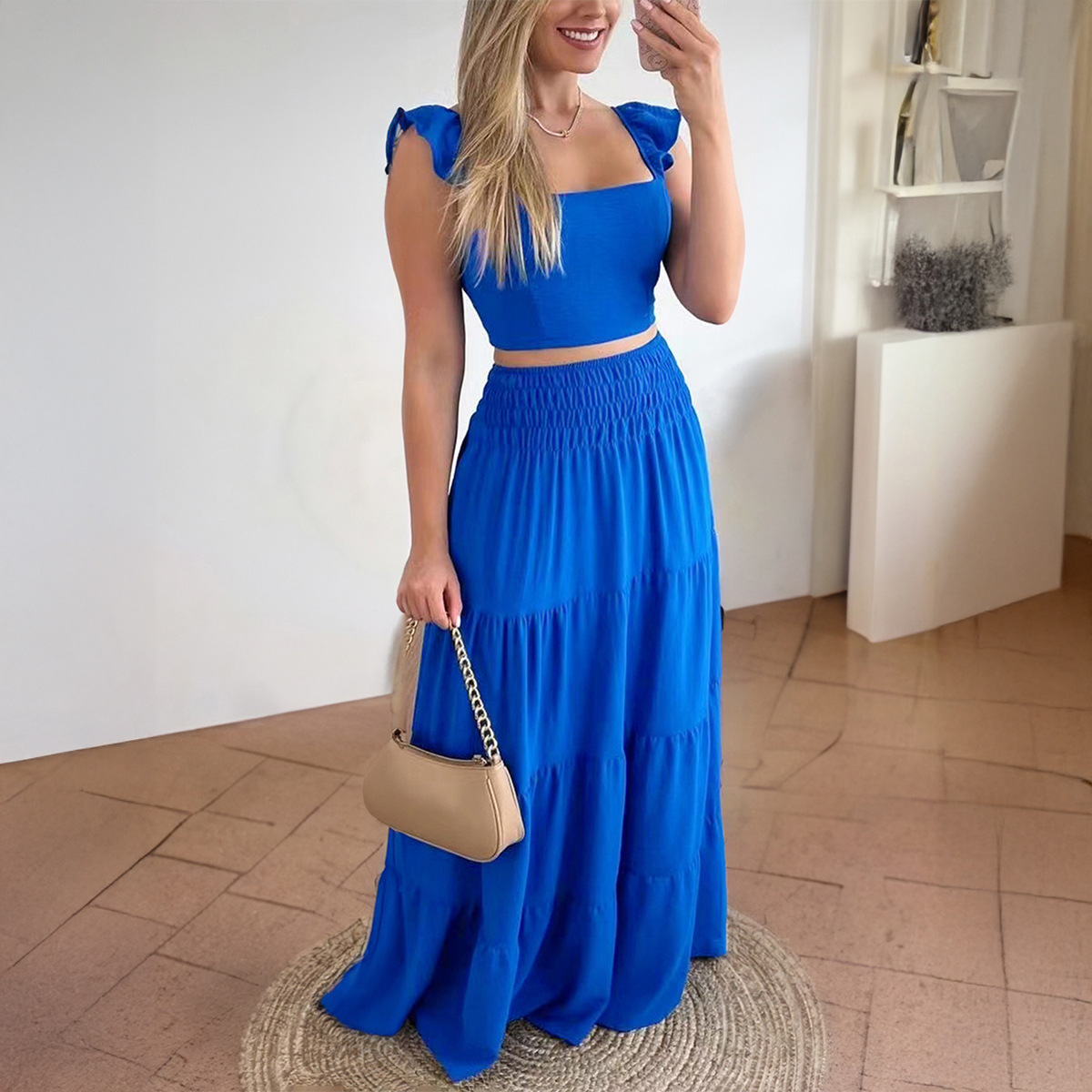 Urlaub Casual Style Kurzarm Rock Kuchen Rock Anzug Damenbekleidung 2025 Sommer