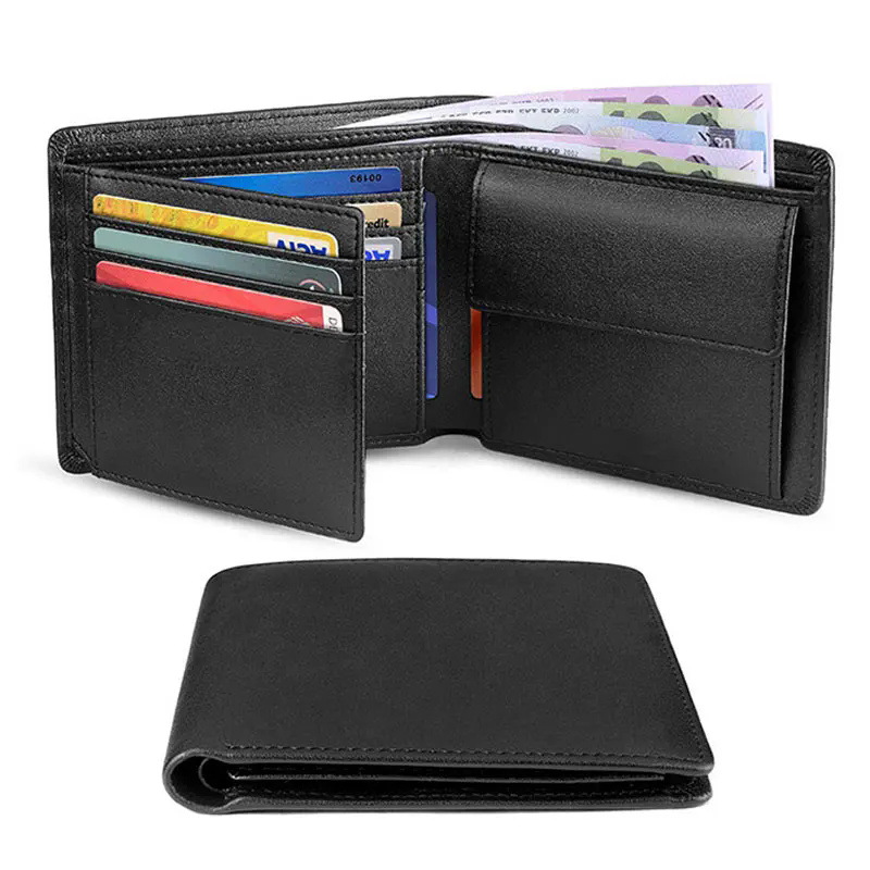 Men’s Bags Simple Fashion Plain Tri Fold Men's Wallet Genuine Leather Multi Card Slot ID Card Holder