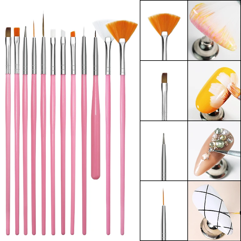 Arte Clavo 7/15PCS Plastic Handle Nail Brush Set Gel Polish Painting Drawing Acrylic Gel Nail Brush For Nails Art Manicure Tools