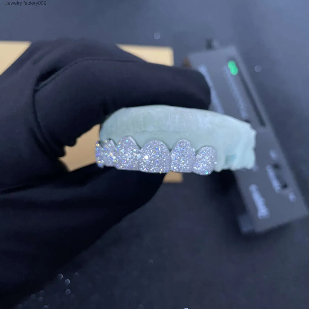 Custom Made Hip Hop Iced Out Sterling sier Jewelry Permanent Cut VVS Moissanite Diamonds Teeth Mouth Grillz